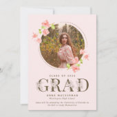 ピンク・ワイルドフラワーガール高校卒業 案内状 (正面)