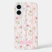 ピンク ワイルドフラワー ストライプ モノグラム Case-Mate iPhoneケース (裏面)
