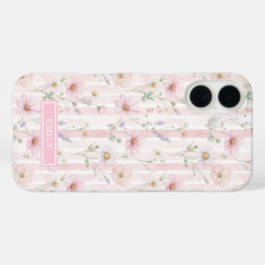 ピンク ワイルドフラワー ストライプ モノグラム Case-Mate iPhoneケース (裏面 (横))