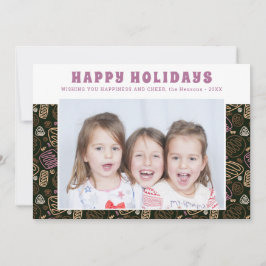 ピンク ワンラインアート アーティスティック ホリデーズ ファミリーフォト シーズンカード