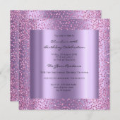 ピンク ヴィオレット コンフェッティ ブライダル シャワー 誕生日 16歳 招待状 (正面/裏面)