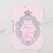 ピンク ヴィンテージ おとぎ話 プリンセス パーティー 招待状 (正面/裏面)