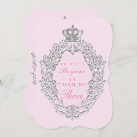 ピンク ヴィンテージ おとぎ話 プリンセス パーティー 招待状 (正面/裏面)