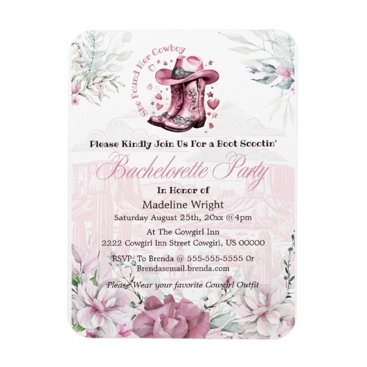 ピンク ヴィンテージ ウェスタンカウガール ブライズパーティー マグネット (縦)