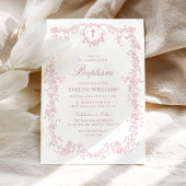 ピンク ヴィンテージ エレガント フラワー ガール 洗礼 フォト 招待状