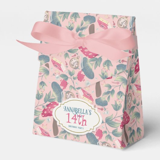 ピンク ヴィンテージ コテージコア キノコ 誕生日 フェイバーボックス (正面サイド)