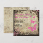 ピンク ヴィンテージ バタフライ インビテーション (正面/裏面)