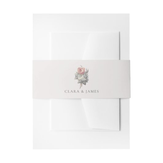 ピンク、ヴィンテージ、バラテーマ結婚の 招待状ベリーバンド (正面例)