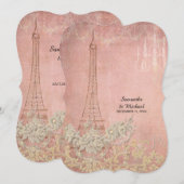 ピンク ヴィンテージ パリ パリジャン スタイリッシュ カップル シャワー 招待状 (正面/裏面)