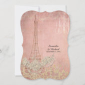 ピンク ヴィンテージ パリ パリジャン スタイリッシュ カップル シャワー 招待状 (正面)
