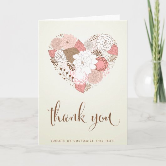 ピンク ヴィンテージ フラワー ハート ありがとう カード (正面)