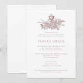 ピンク ヴィンテージ フラワー  First Holy Communion 招待状 (正面/裏面)