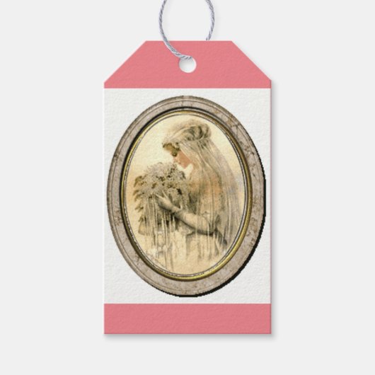 ピンク ヴィンテージ ブライダル シャワー ブライド ギフト タグ (正面)
