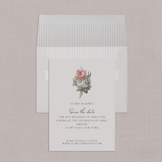 ピンク、ヴィンテージ、ロマンチックなバラテーマの日付を保存 招待状