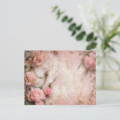 ピンク ヴィンテージ ローズ デコパージュ パターン  ポストカード (スタンド正面)