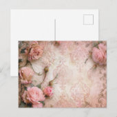ピンク ヴィンテージ ローズ デコパージュ パターン  ポストカード (正面/裏面)