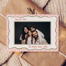 ピンク ヴィンテージ 手描きフレーム 写真 新年 シーズンカード