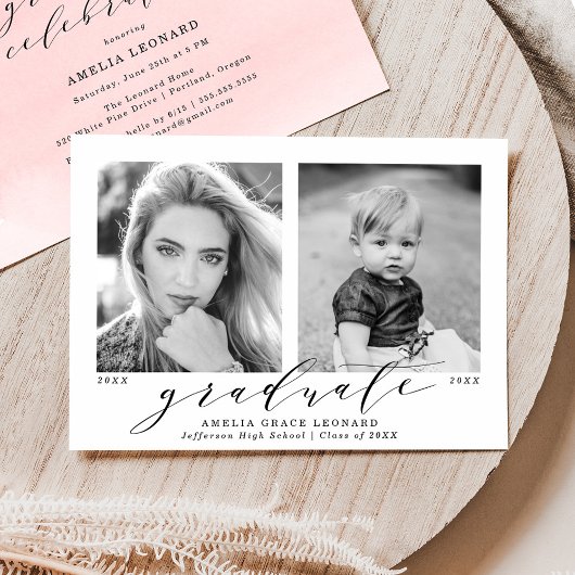 ピンク |今すぐ写真卒業パーティー 招待状