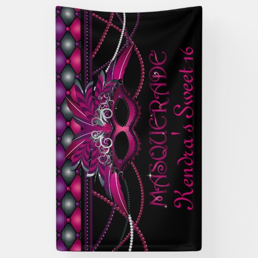 ピンク、仮面舞踏会のパーティー 横断幕 (縦)