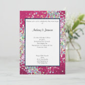 ピンク《写真》ぼけ味ネイビートリムホログラフィックパステル結婚ズ 招待状 (スタンド正面)