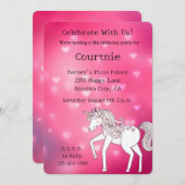 ピンク《写真》ぼけ味ハートユニコーン誕生日 招待状 (正面/裏面)