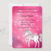 ピンク《写真》ぼけ味ハートユニコーン誕生日 招待状 (正面)