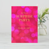 ピンク《写真》ぼけ味金ゴールドサプライズパーティー誕生日 招待状 (スタンド正面)
