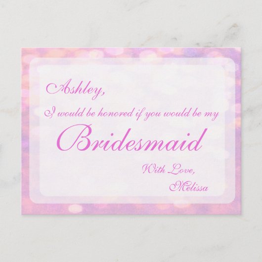 ピンク《写真》ぼけ味 | 花嫁介添人 ポストカード (正面)