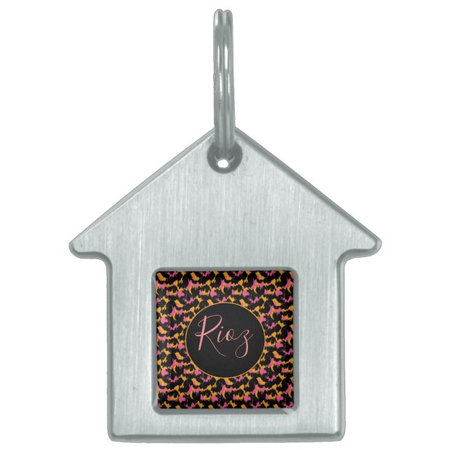 ピンク 動物柄 黒 名前 ペット ID タグ (正面)