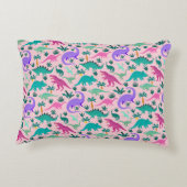 ピンク |可愛いカラフル恐竜のパターン子供の名前 アクセントクッション (裏面)