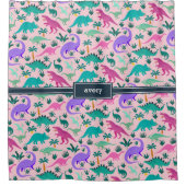 ピンク |可愛いカラフル恐竜のパターン子供の名前 シャワーカーテン (正面)