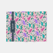 ピンク |可愛いカラフル恐竜のパターン子供の名前 フリースブランケット