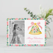 ピンク&名門私立校風のグリーンパームビーチクリスマスベル シーズンカード (スタンド正面)