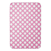 ピンク：大きな白い水玉模様パターン バスマット (正面縦)