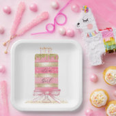 ピンク「女の子」 ペーパープレート (パーティー)