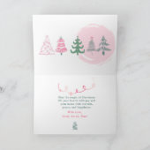 ピンク：弓&木のドードルズホリデー折りたたみカード カード (内部)