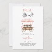 ピンク 彼女は市場から消えた ファーマーズマーケット ブライダルシャワー 招待状 (正面)