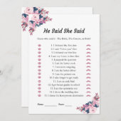 ピンク 彼女は彼女が言った ブライダルシャワーパーティー ゲーム カード (正面/裏面)