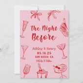 ピンク 手描き 前日のリハーサルディナー 招待状 (正面)