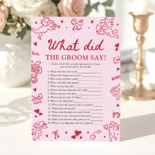 ピンク 新婦が結婚式当日に言った一言 ブライズシャワーゲーム 招待状