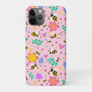 ピンク（昆虫）マルハナバチインスピレーションかわいいガーリー花 iPhone 11 PROケース