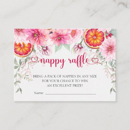 ピンク&柑橘系おむつラッフルベビーシャワー エンクロージャーカード (正面)