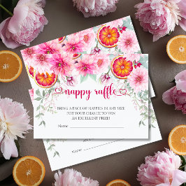 ピンク&柑橘系おむつラッフルベビーシャワー エンクロージャーカード