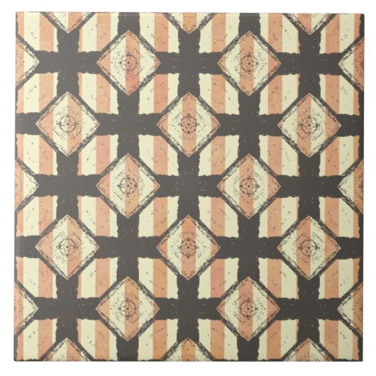 ピンク、桃、クリーム、ブロンズのクロスストライプのパターン タイル (正面)