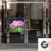 ピンク《植物》スイレンカラフルモザイク抽象デザイン ウィンドウサイン (オフィスドア)