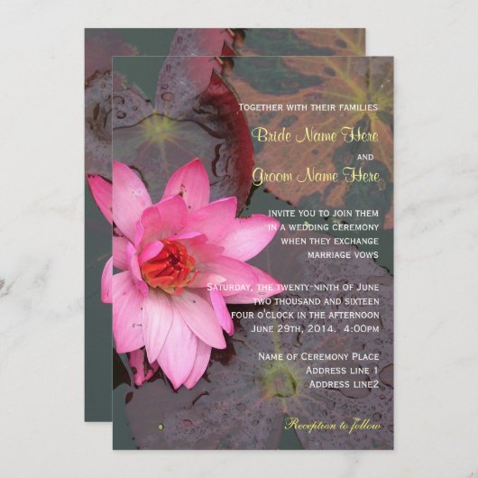 ピンク《植物》スイレン花結婚式招待状 招待状 (正面/裏面)