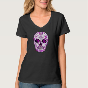 ピンク-死んだ砂糖のスカルの日のショッキングピンク Tシャツ