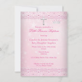 ピンク 洗礼 赤ちゃん 女の子 ティアラ 招待状 (裏面)