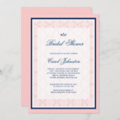 ピンク、濃紺の伝統的なブライダルシャワー 招待状 (正面/裏面)