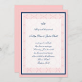 ピンク、濃紺の伝統的な結婚式招待状 招待状 (正面/裏面)